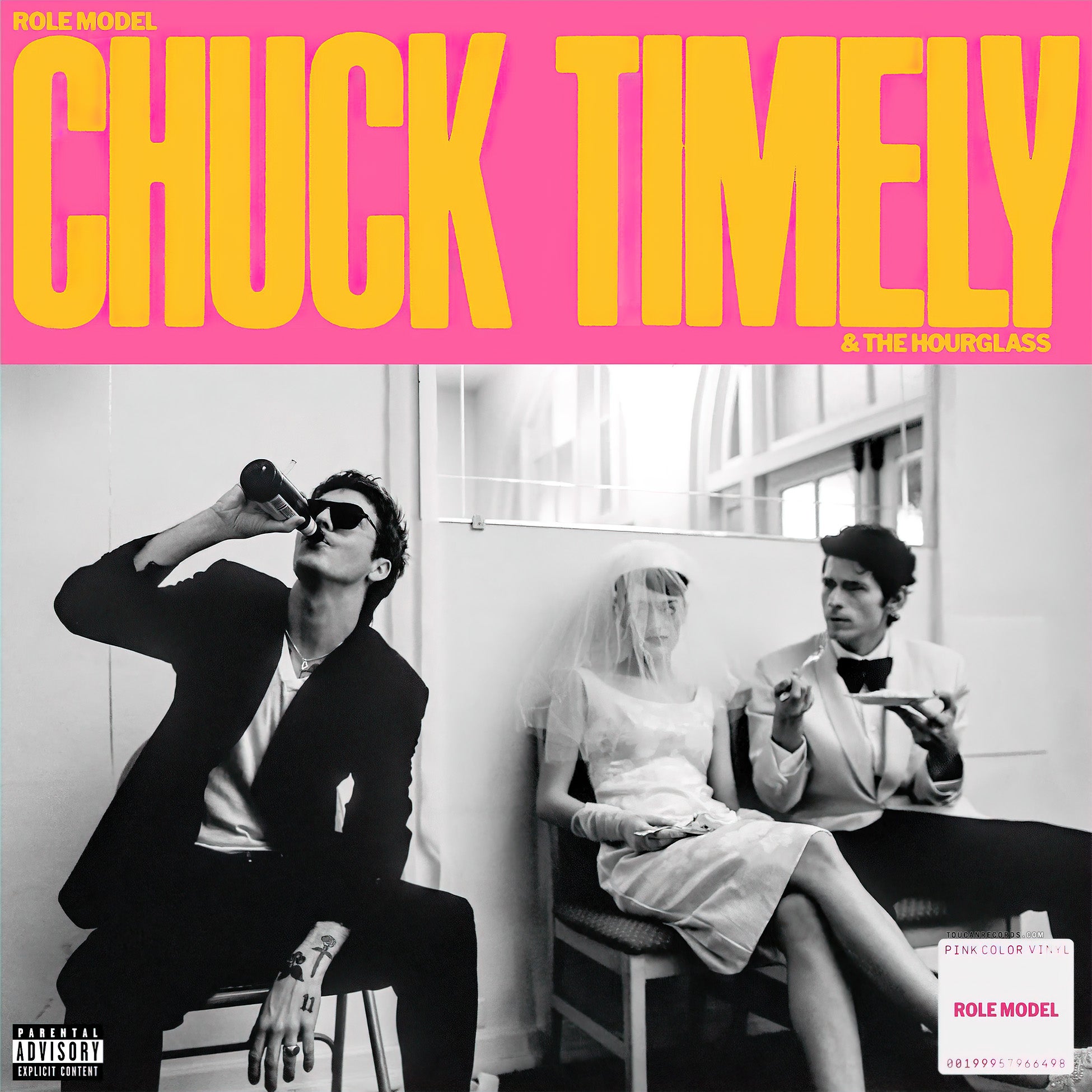 Role Model Chuck Timely & The Hourglass album cover for the limited edition opaque watermelon pink colored vinyl LP at ToucanRecords.com