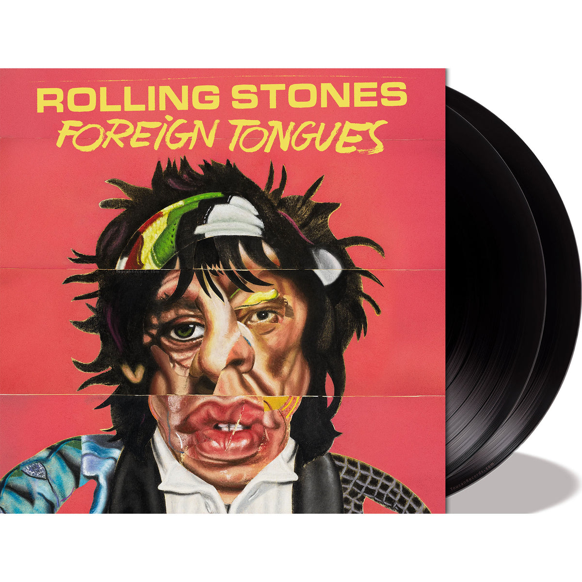 The Rolling Stones Foreign Tongues packshot for the rock vinyl 2LP with Steve Winwood and Paul McCartney guest appearances, 2LP with a gatefold jacket
