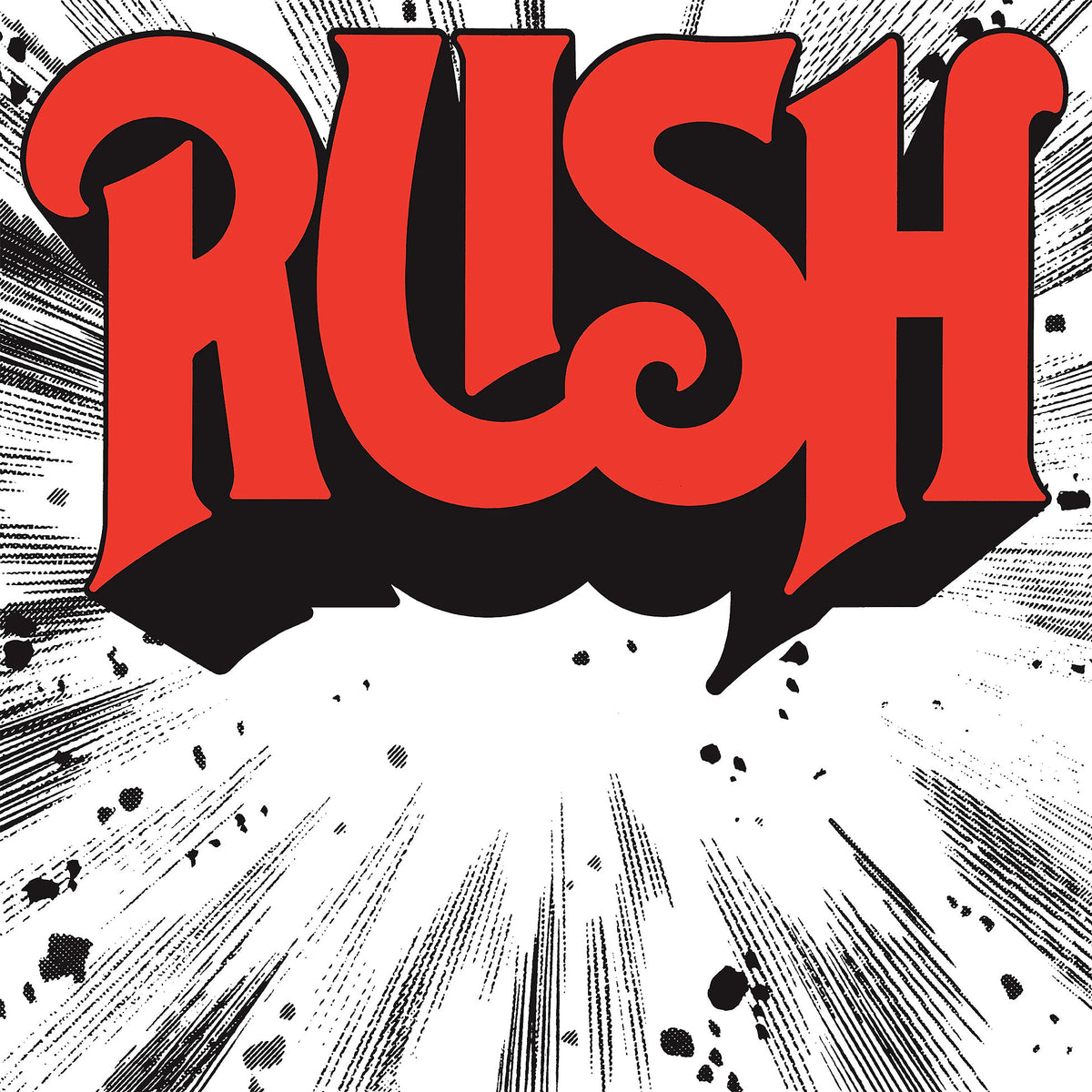 Rush self titled album cover, classic rock debut LP with blues rock and hard rock sound. Red logo text color.