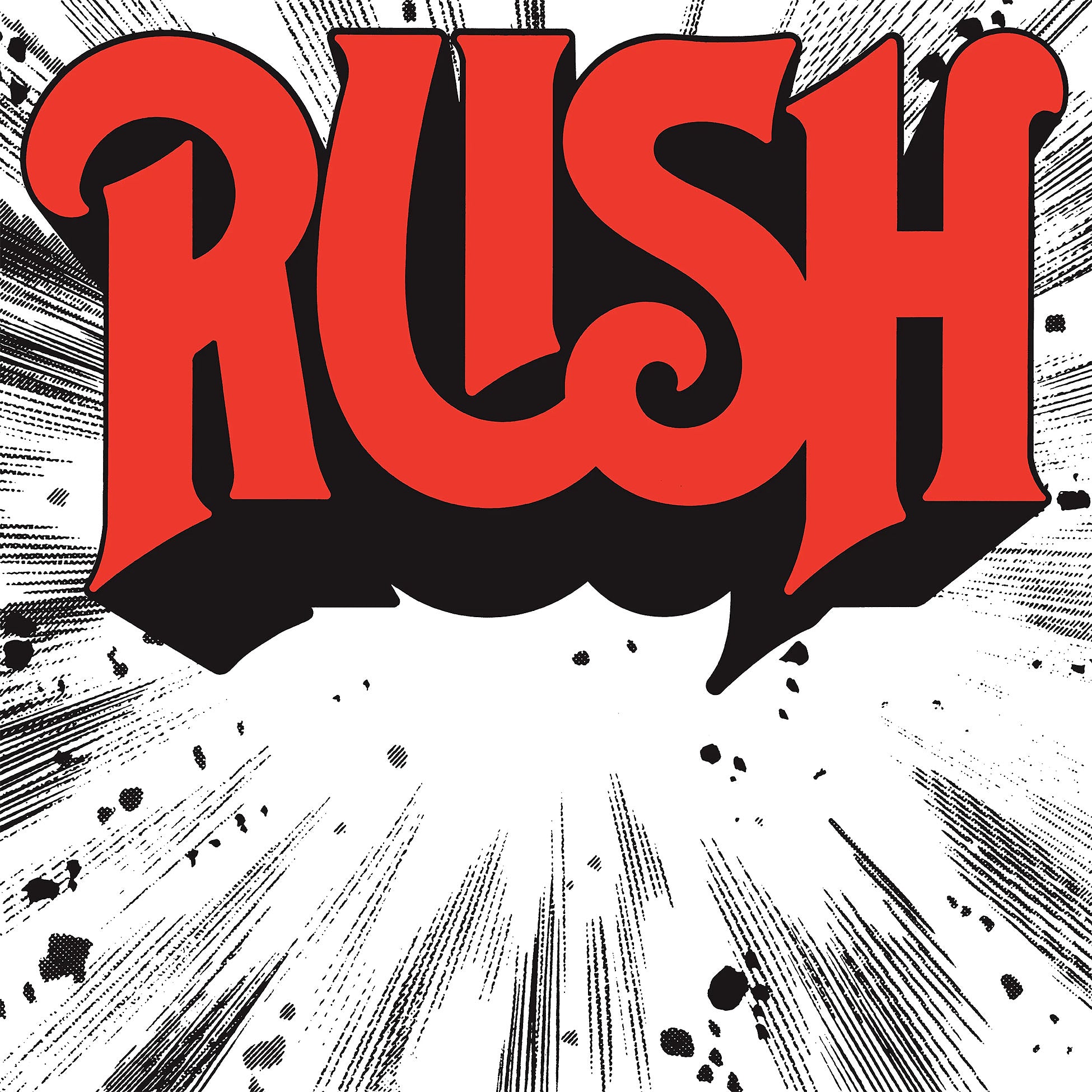 Rush self titled album cover, classic rock debut LP with blues rock and hard rock sound. Red logo text color.