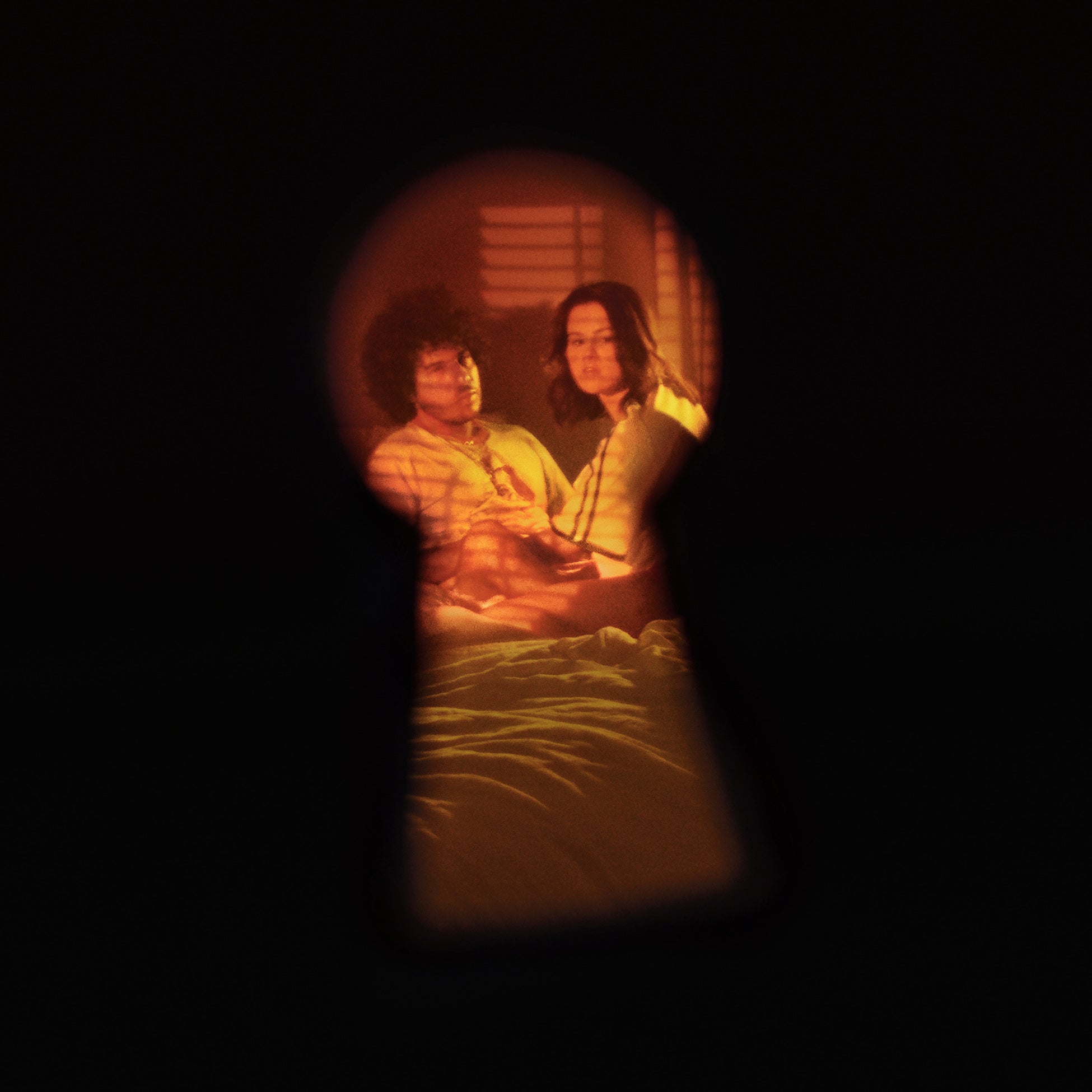 selena gomez, benny blanco, i said i love you first, candy cane red, red vinyl, colored vinyl, album cover, vinyl, cover, album art, cover art, keyhole, peeping,