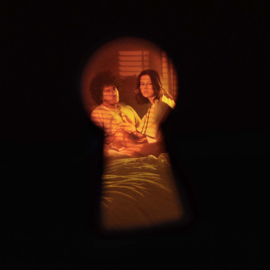 selena gomez, benny blanco, i said i love you first, candy cane red, red vinyl, colored vinyl, album cover, vinyl, cover, album art, cover art, keyhole, peeping,