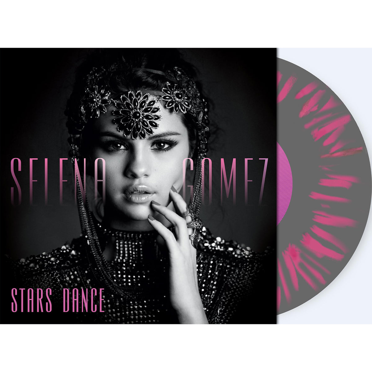 Selena Gomez - Stars Dance packshot, gray and pink splatter pressing, dance-pop vinyl