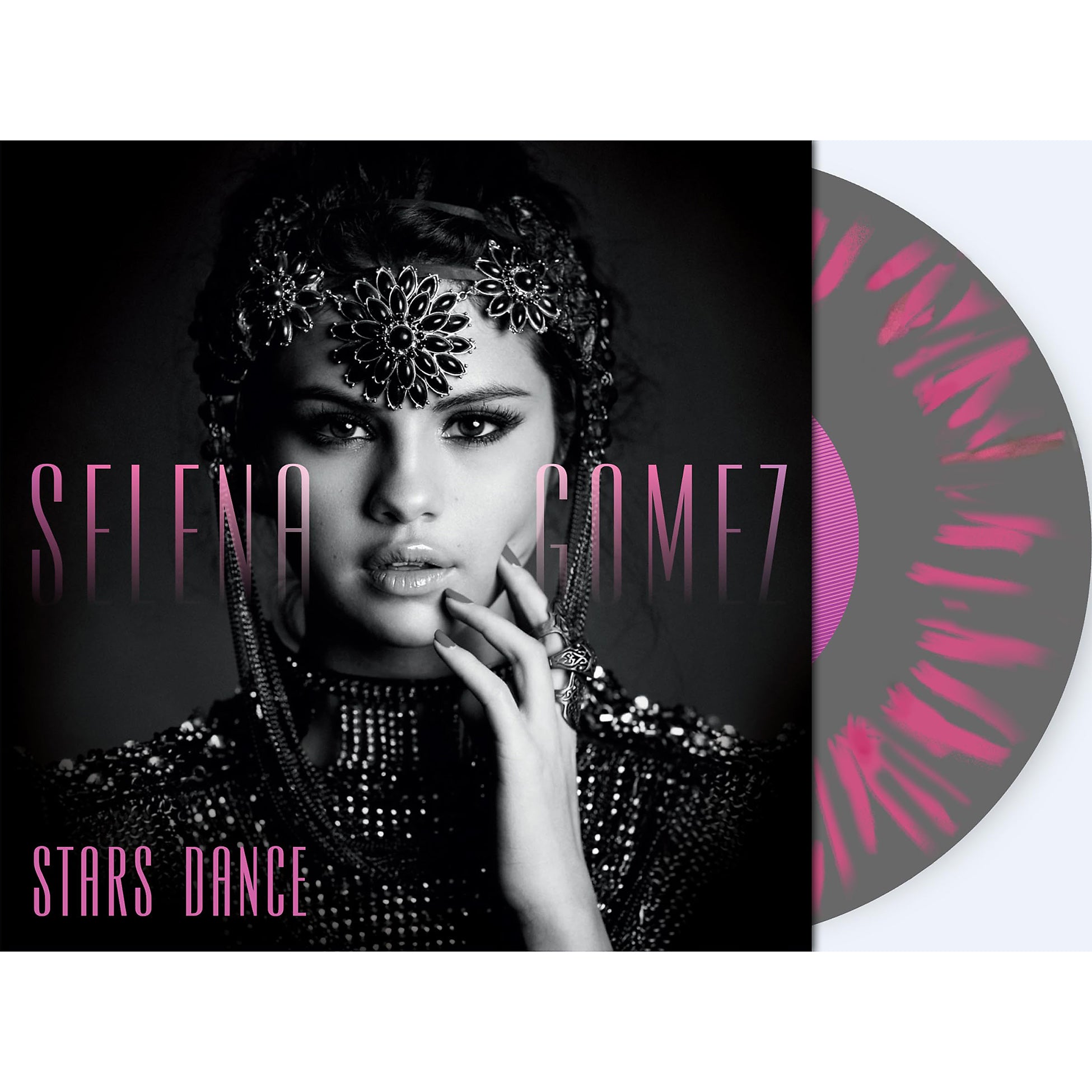 Selena Gomez - Stars Dance packshot, gray and pink splatter pressing, dance-pop vinyl