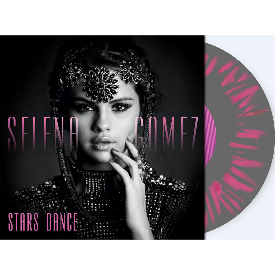 Selena Gomez - Stars Dance packshot, gray and pink splatter pressing, dance-pop vinyl