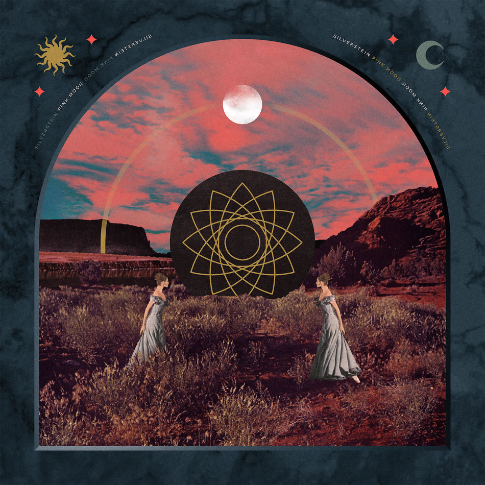 Silverstein Pink Moon album cover, 45 RPM blue vinyl pressing, post-hardcore limited edition, Die-cut Cover & Die-Cut Inner Sleeve revealing the record label