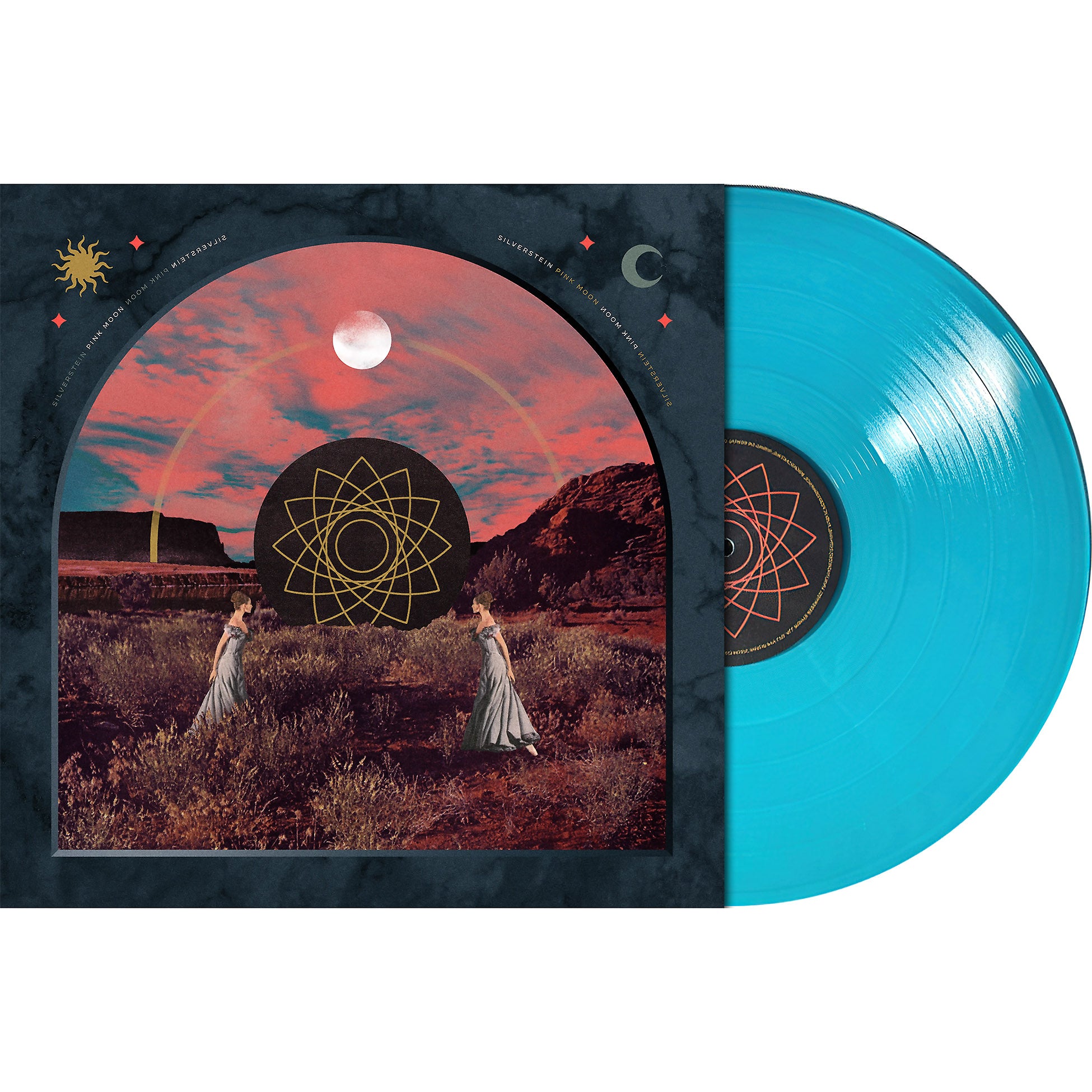 Silverstein - Pink Moon packshot, blue vinyl 45 RPM pressing, limited edition with color insert at ToucanRecords.com