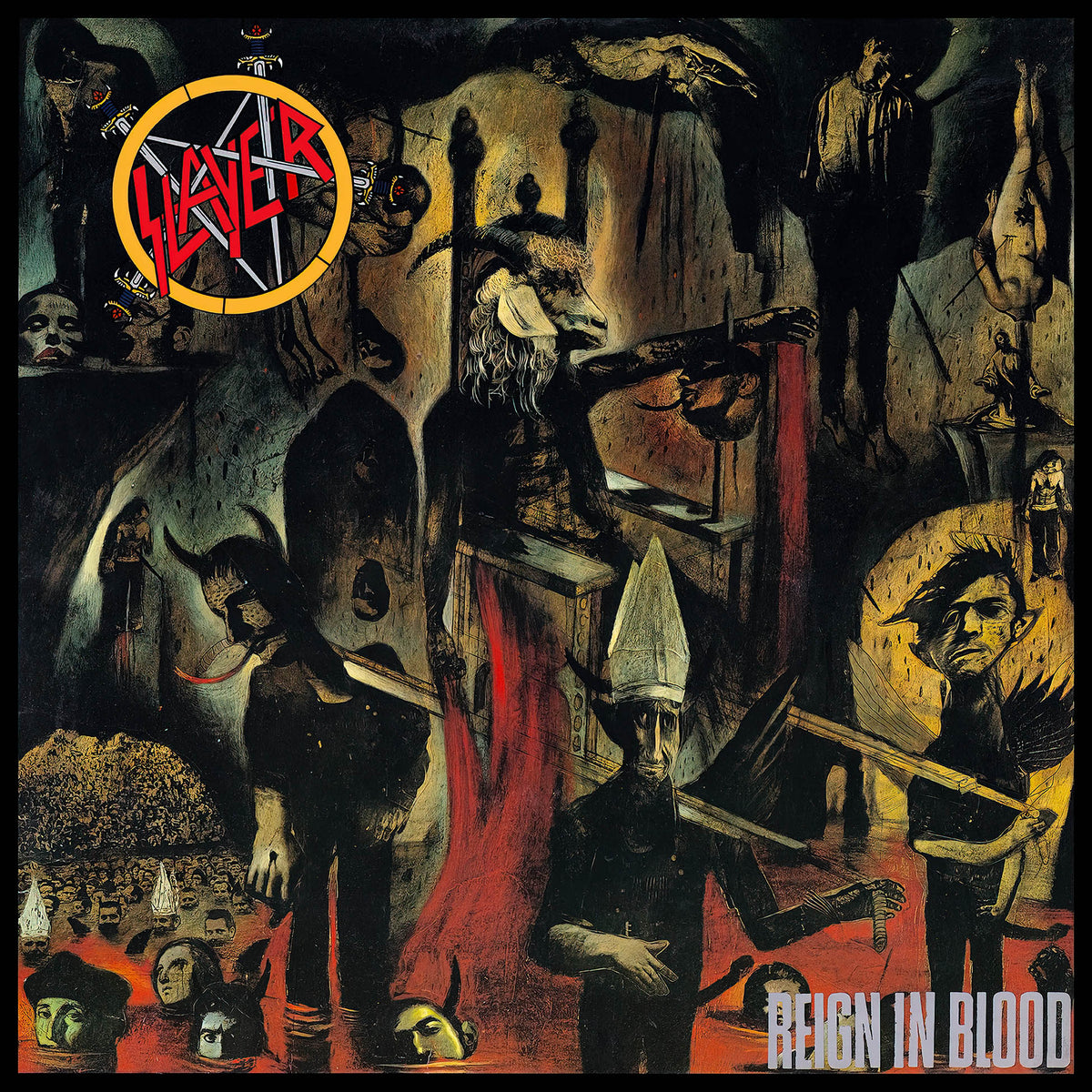 Slayer - Reign in Blood album cover artwork, black vinyl LP edition, classic thrash metal
