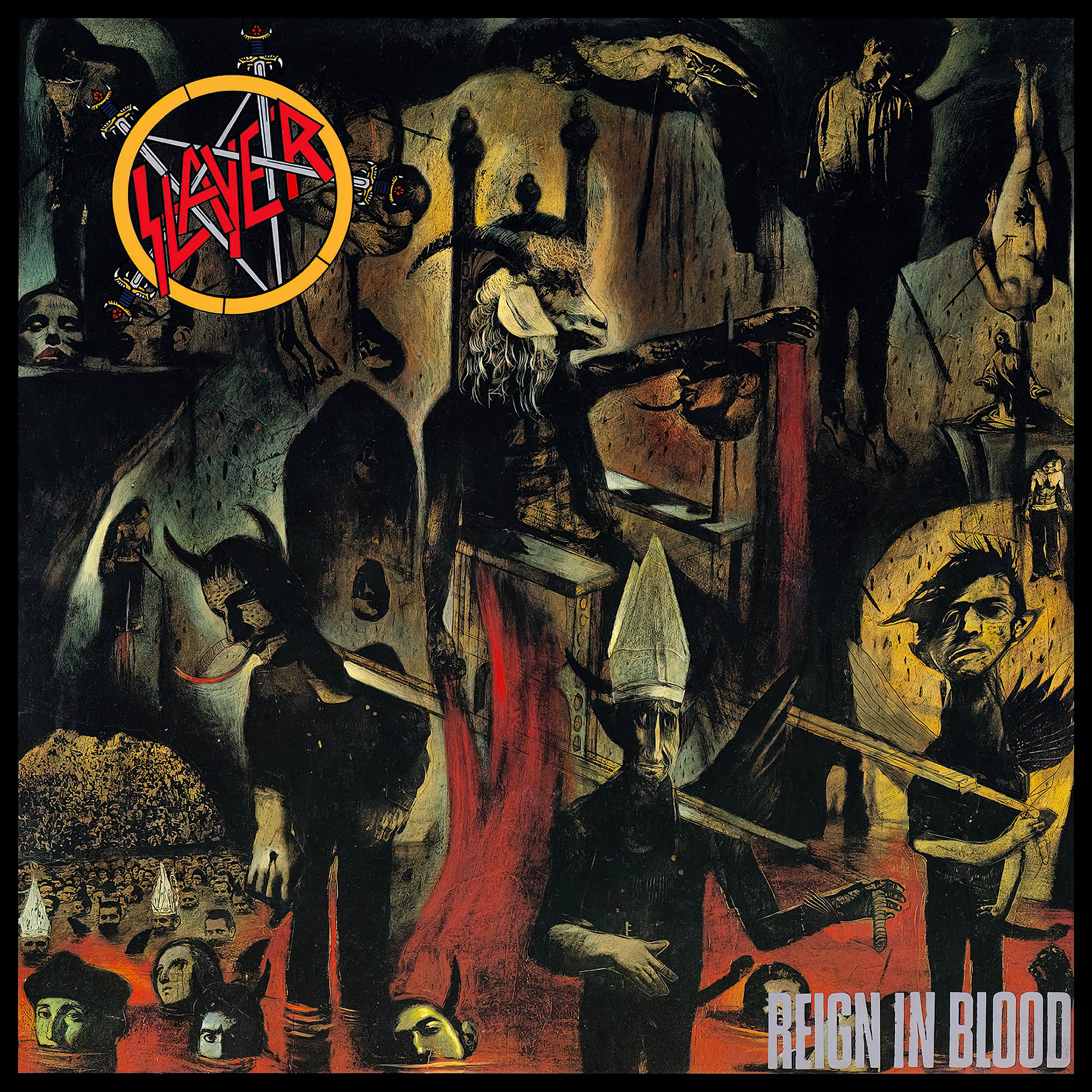 Slayer - Reign in Blood album cover artwork, black vinyl LP edition, classic thrash metal