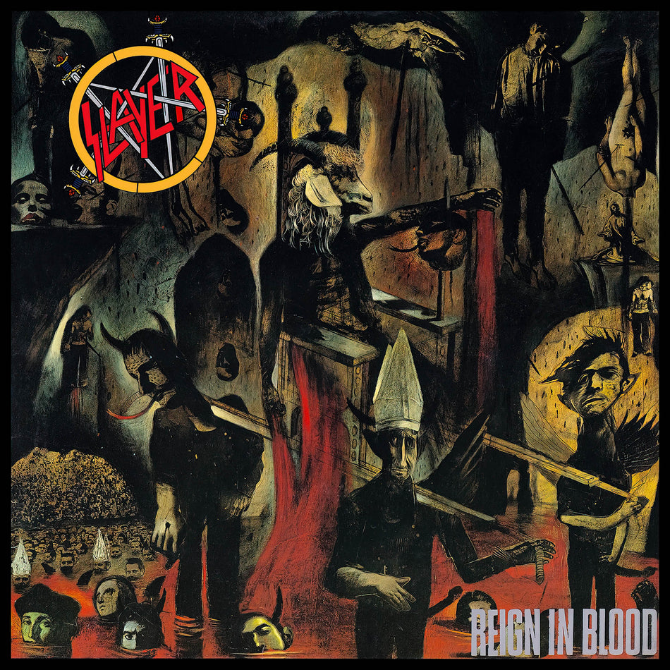 Slayer - Reign in Blood album cover artwork, black vinyl LP edition, classic thrash metal