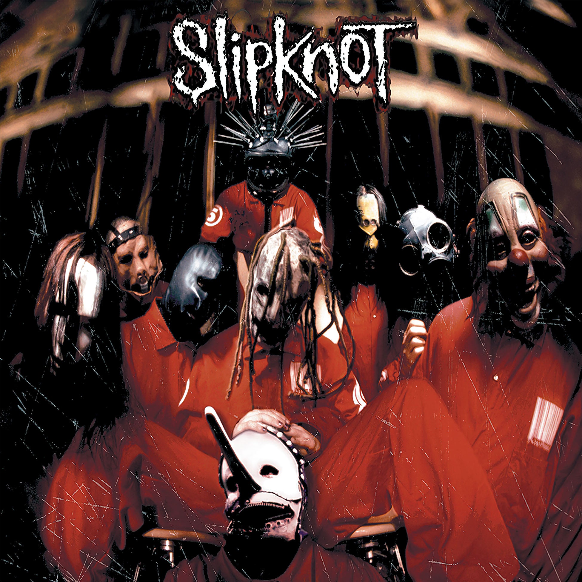 Slipknot self-titled debut album cover, limited edition lemon yellow vinyl LP, 1999 nu metal classic