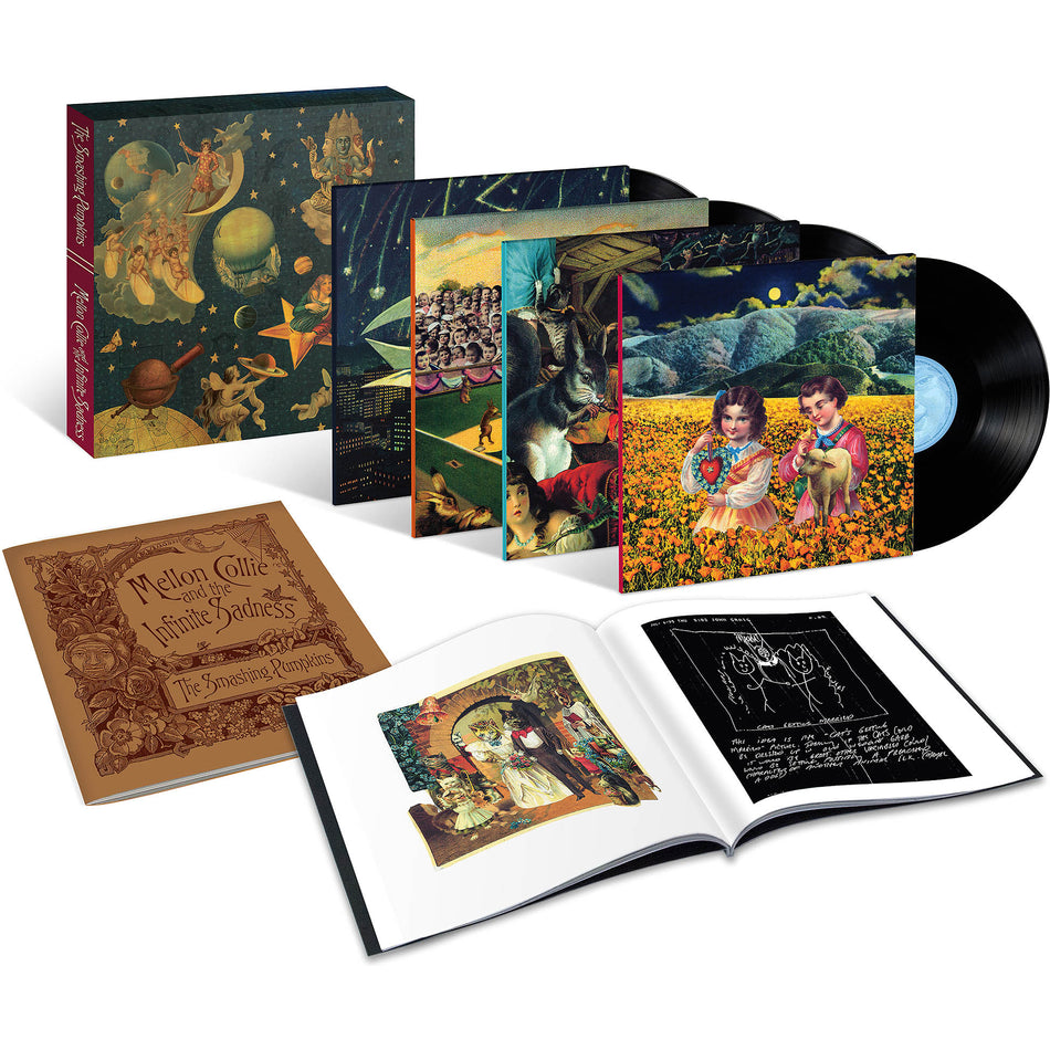 smashing pumpkins, mellon collie, infinite sadness, packshot, box top, box cover, box set, 4 LP,  cover art, vinyl box, vinyl, books, 