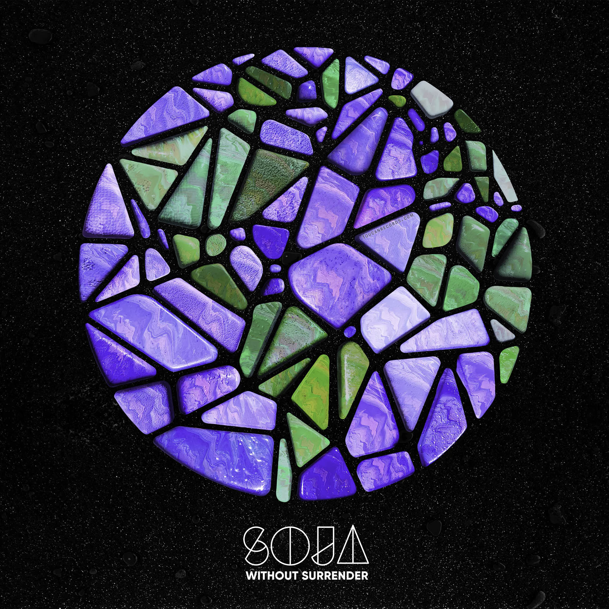 SOJA Without Surrender album cover for the green swirl colored vinyl LP featuring 14 roots reggae tracks