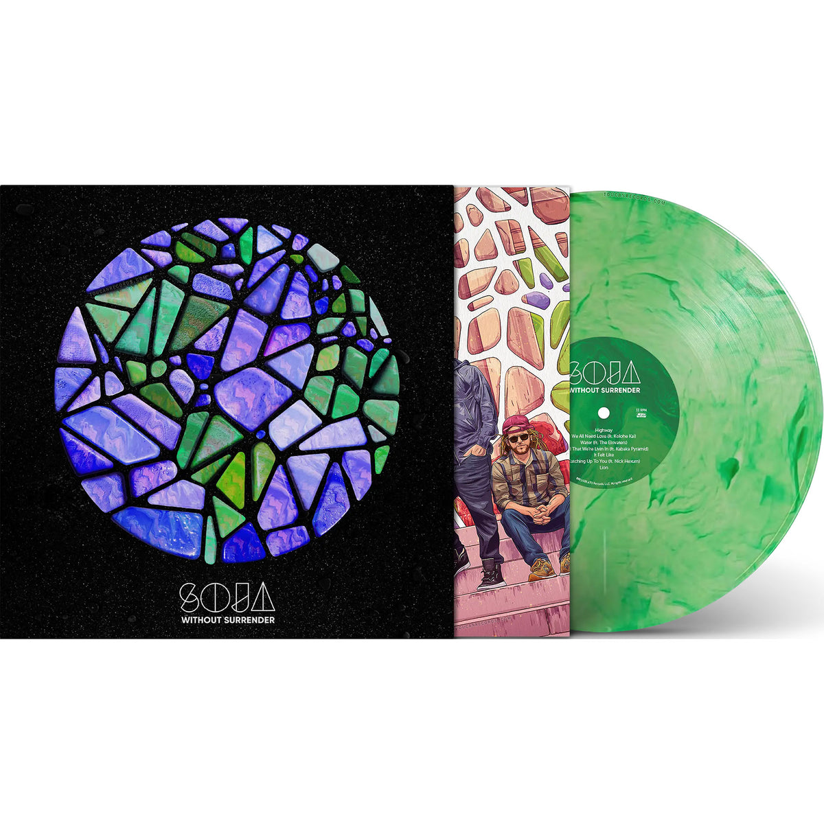 SOJA Without Surrender packshot for the green swirl vinyl LP available at ToucanRecords.com