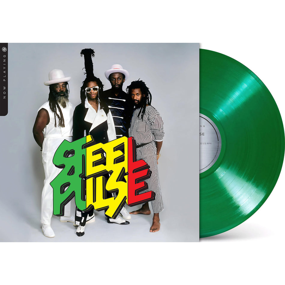 steel pulse, now playing, greatest hits, packshot,album cover, green vinyl, album art, cover, cover art, vinyl,