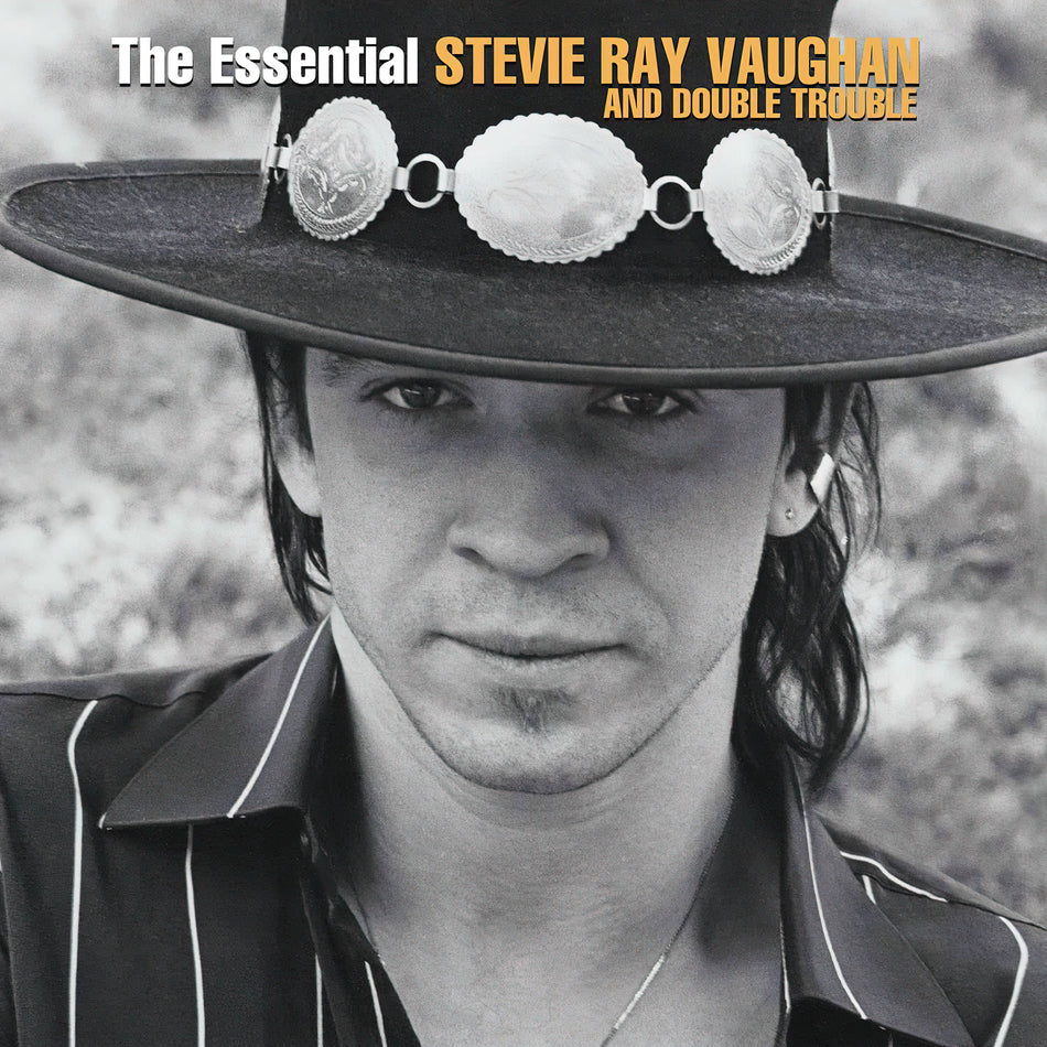 Stevie Ray Vaughan and Double Trouble - The Essential album cover, 2LP black vinyl compilation, blues rock collection at ToucanRecords.com