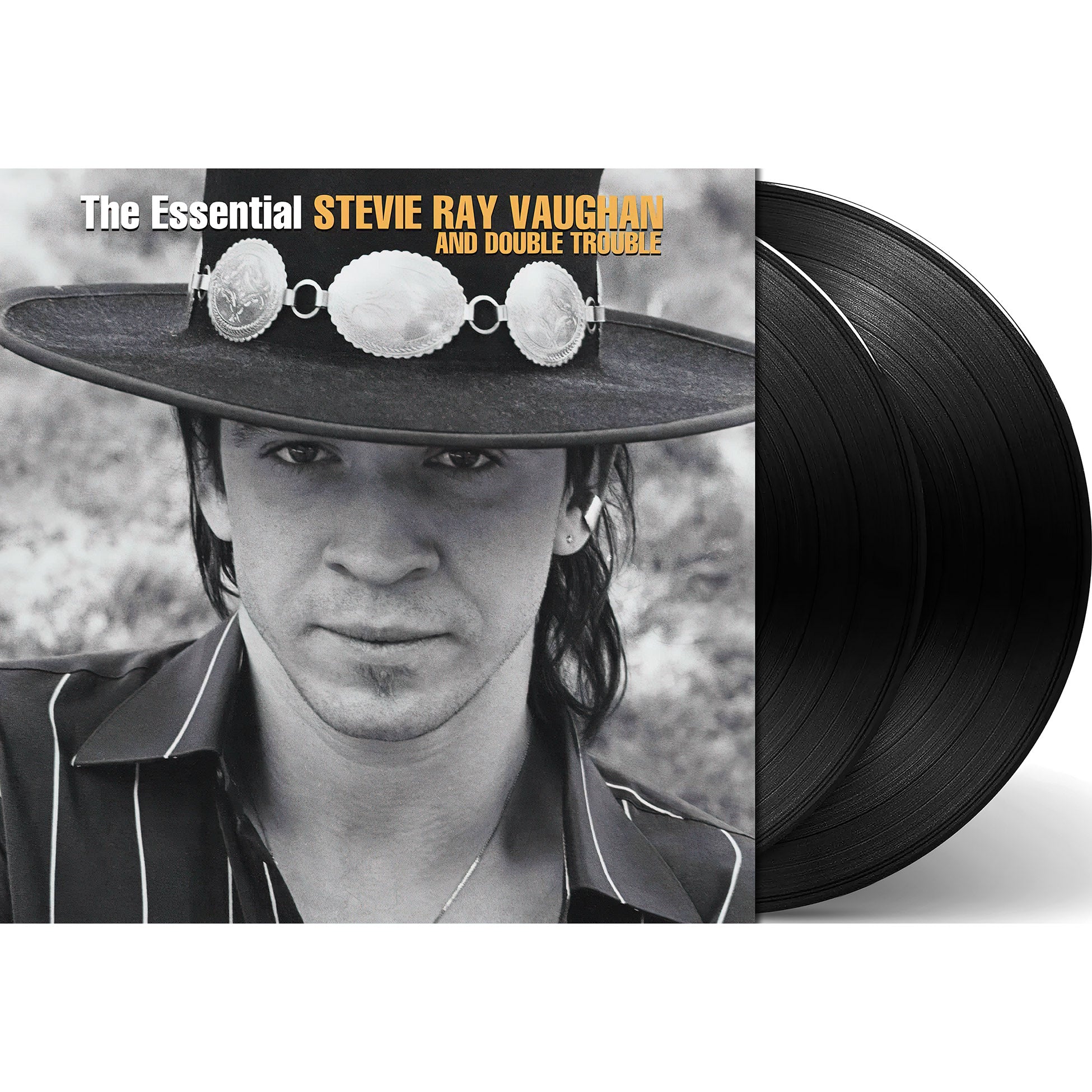 Stevie Ray Vaughan and Double Trouble - The Essential packshot, black 2LP pressing, Texas blues rock compilation at ToucanRecords.com