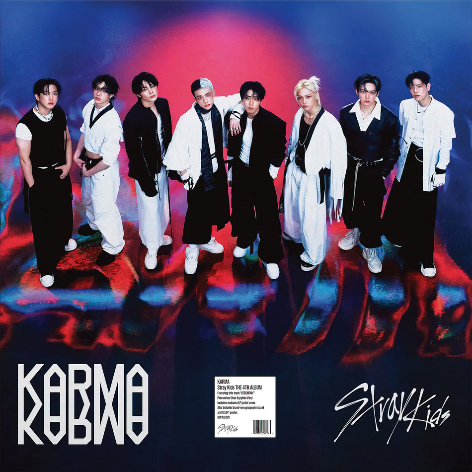 Stray Kids - KARMA album cover, clear sapphire blue vinyl edition, includes poster and photocard, K-pop