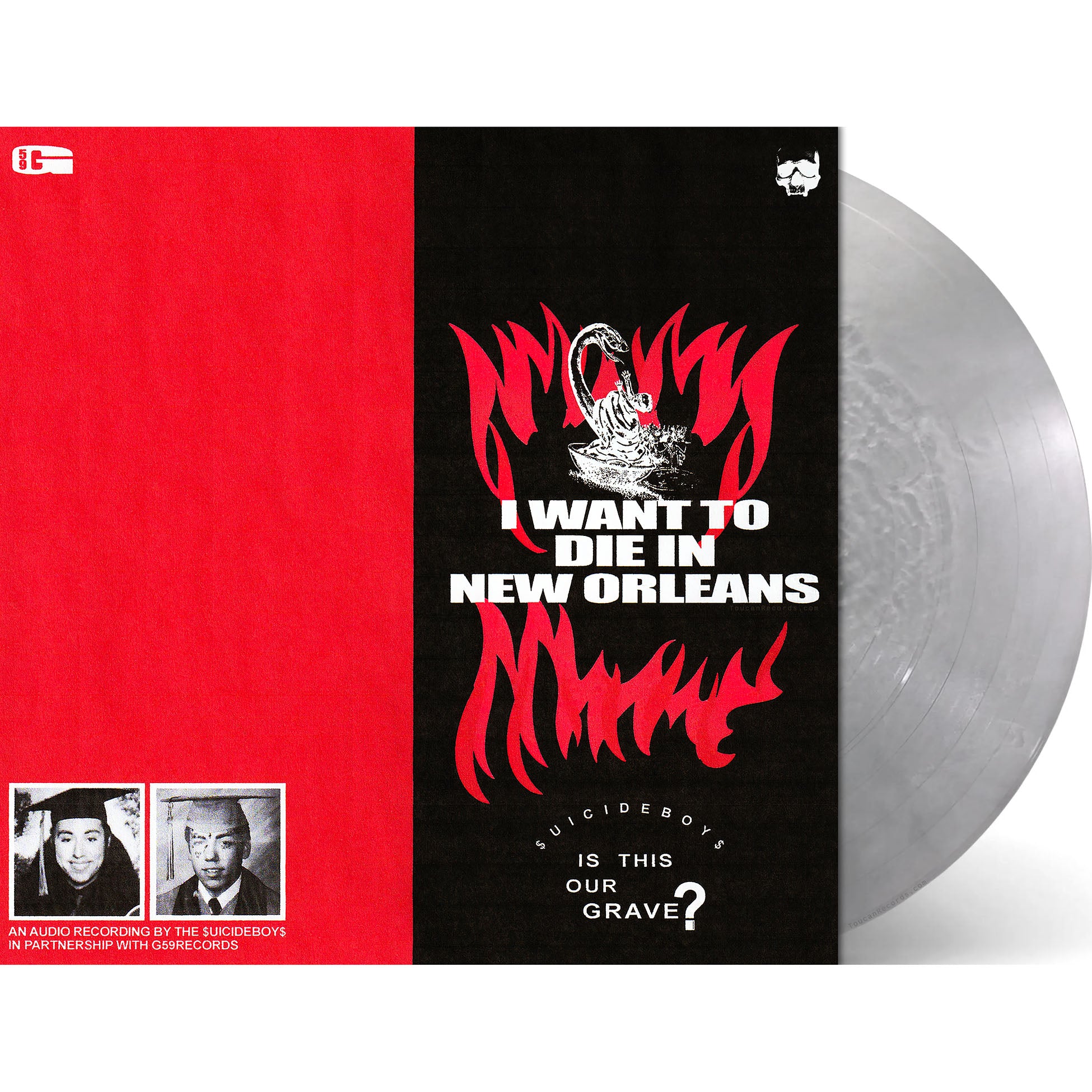 $uicideboy$ - I Want To Die In New Orleans packshot, silver vinyl with printed inner sleeve, trap horrorcore from ToucanRecords.com