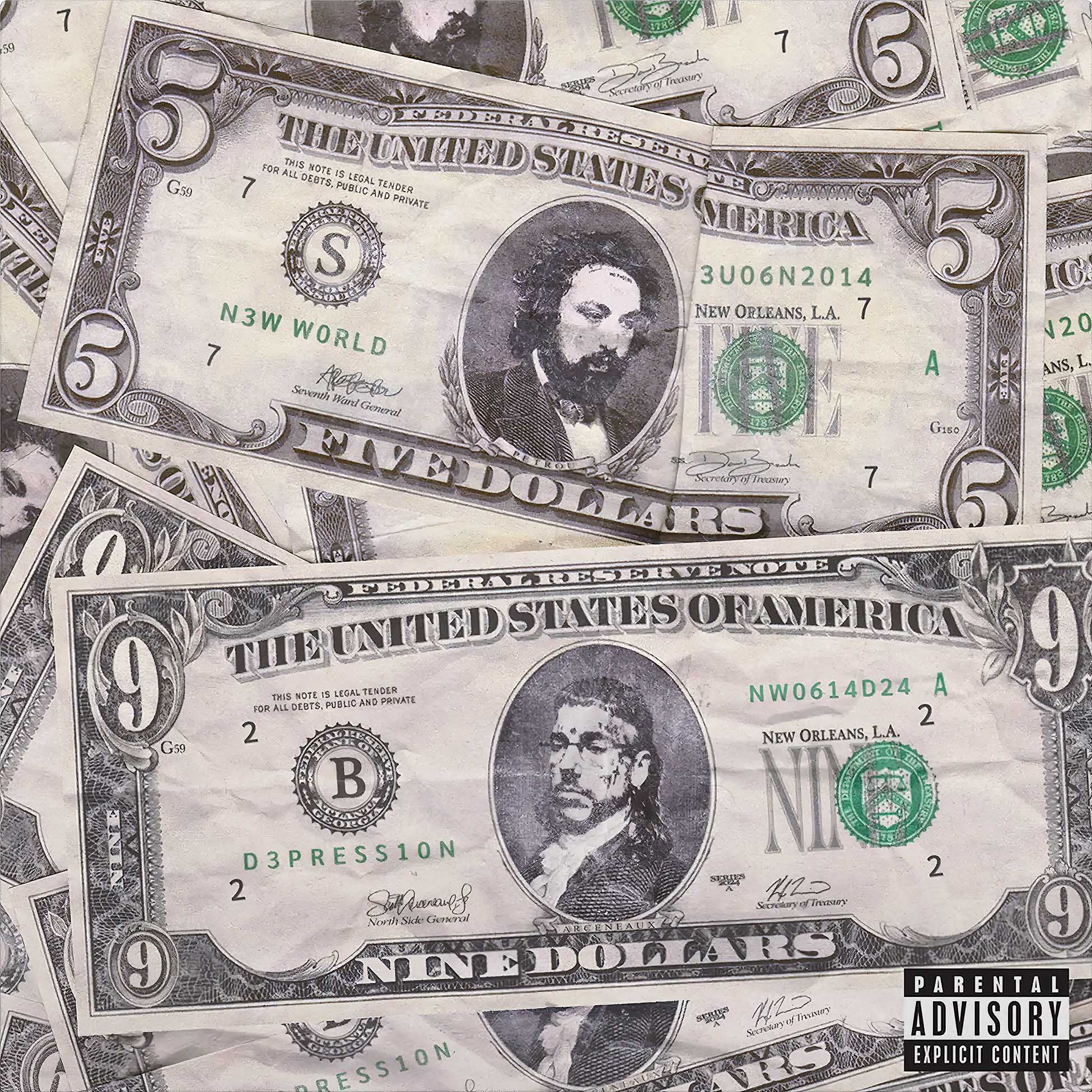 suicideboys, $uicideboy$, new world depression, coke bottle clear, coke bottle green, vinyl, money cover, album cover, album art, vinyl, cover, cover art,