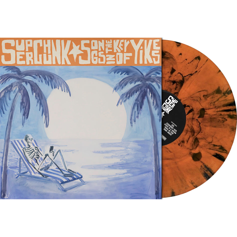 Superchunk - Songs In The Key Of Yikes packshot, orange and black swirl vinyl, a Merge Records "Peak Vinyl" edition
