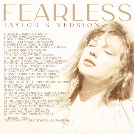 Taylor Swift, Fearless, Taylor's Version, 3 LP, Gold Colored Vinyl, cover, album, records, vinyl, back cover,