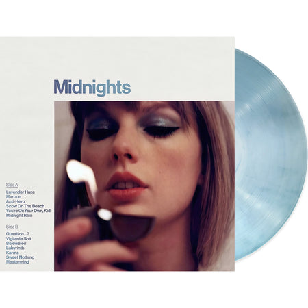 Taylor Swift, Midnights, Moonstone Blue, Colored Vinyl, blue vinyl, lavender haze, anti-hero, cover, album, vinyl, packshot