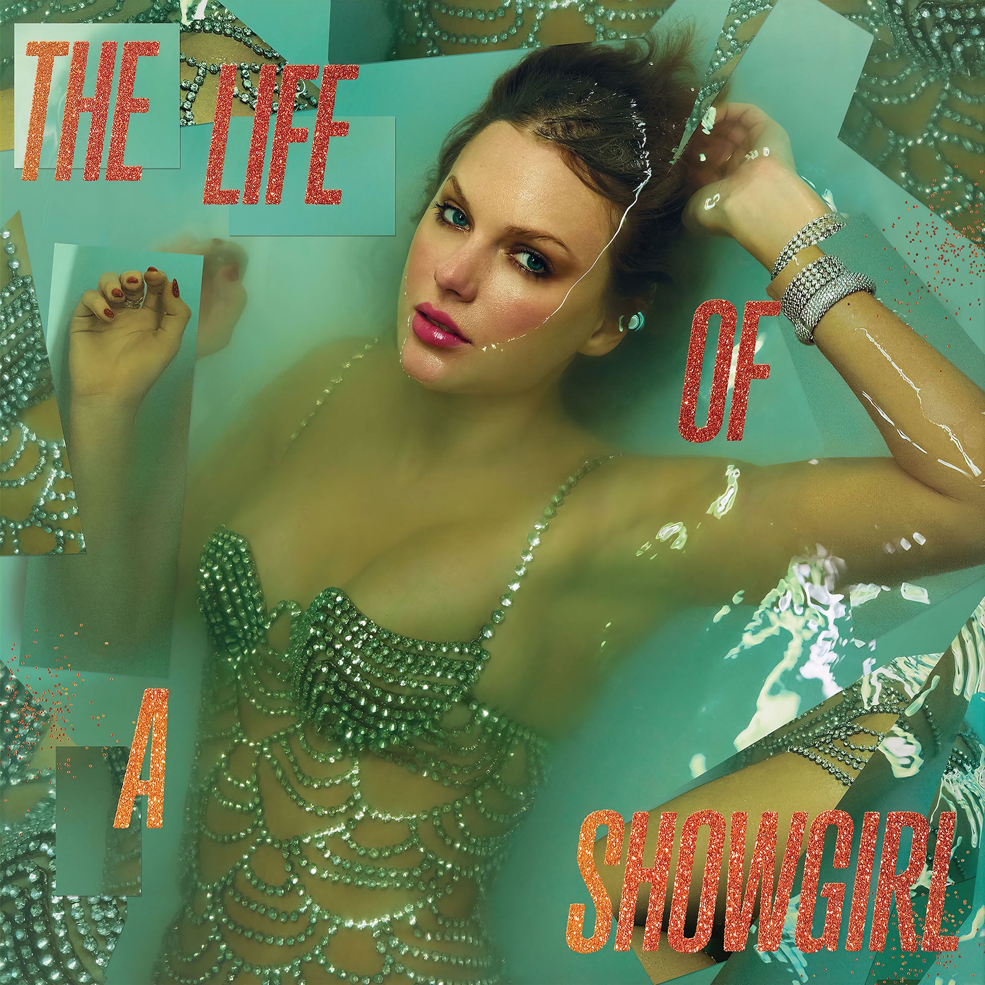 Taylor Swift - The Life Of A Showgirl album cover, Portofino Orange with Gold Glitter Vinyl, deluxe gatefold, scented