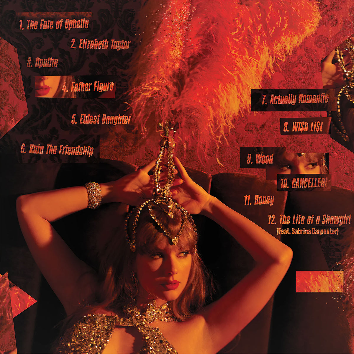 Taylor Swift - The Life Of A Showgirl back cover, Portofino Orange Glitter vinyl, double gatefold