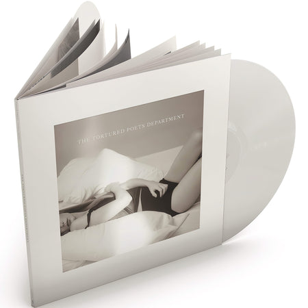 Taylor Swift - The Tortured Poets Department vinyl packshot with booklet, 2024 pop album, ghosted white colored