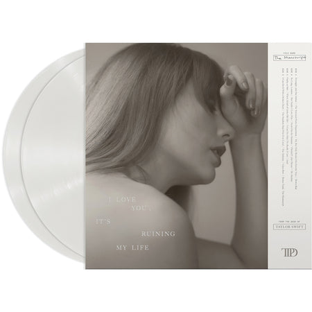 Taylor Swift - The Tortured Poets Department vinyl back cover packshot, 2024 indie pop album, ghosted white