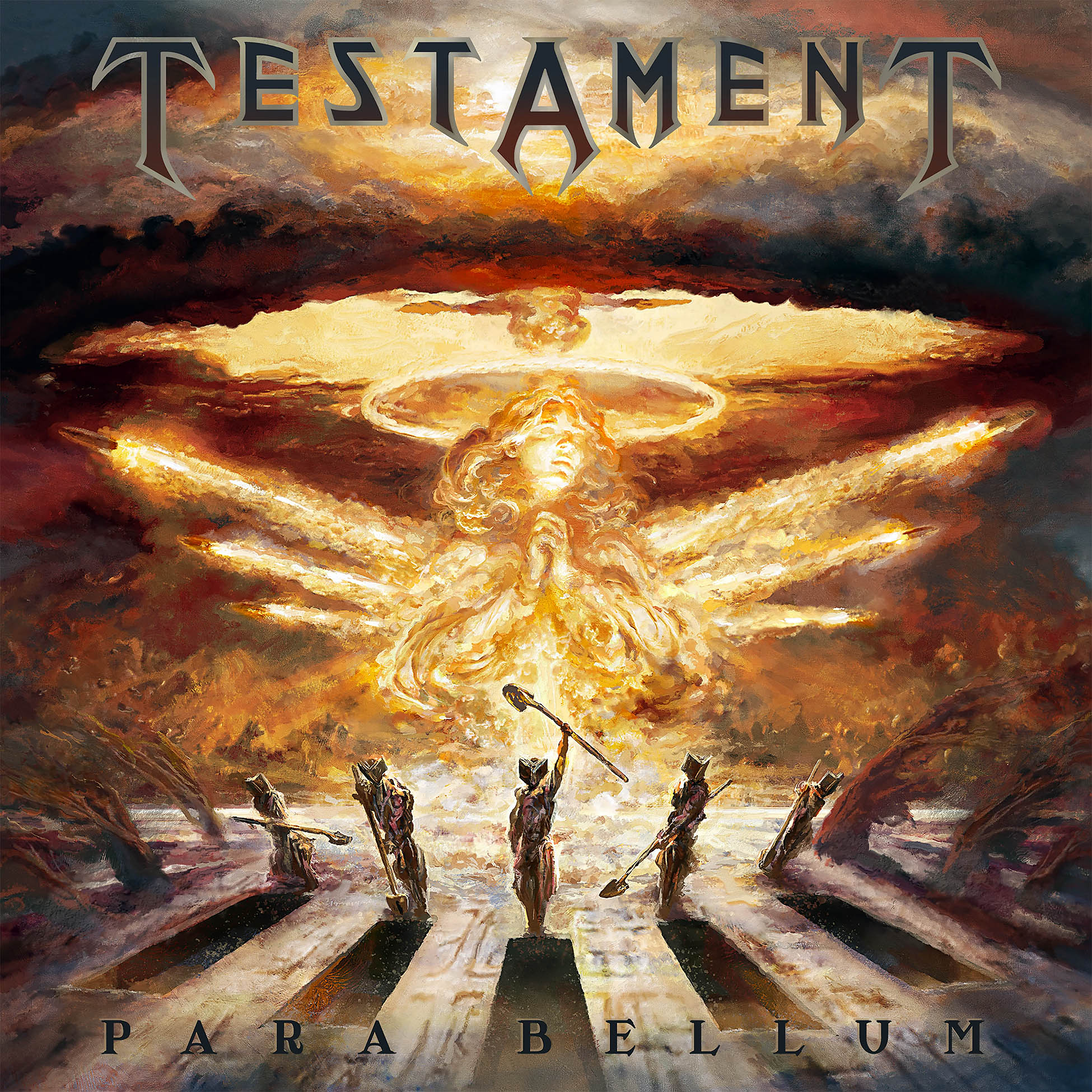 Testament - Para Bellum album cover, copper colored vinyl 2LP gatefold with 16-page booklet, Eliran Kantor artwork at ToucanRecords.com