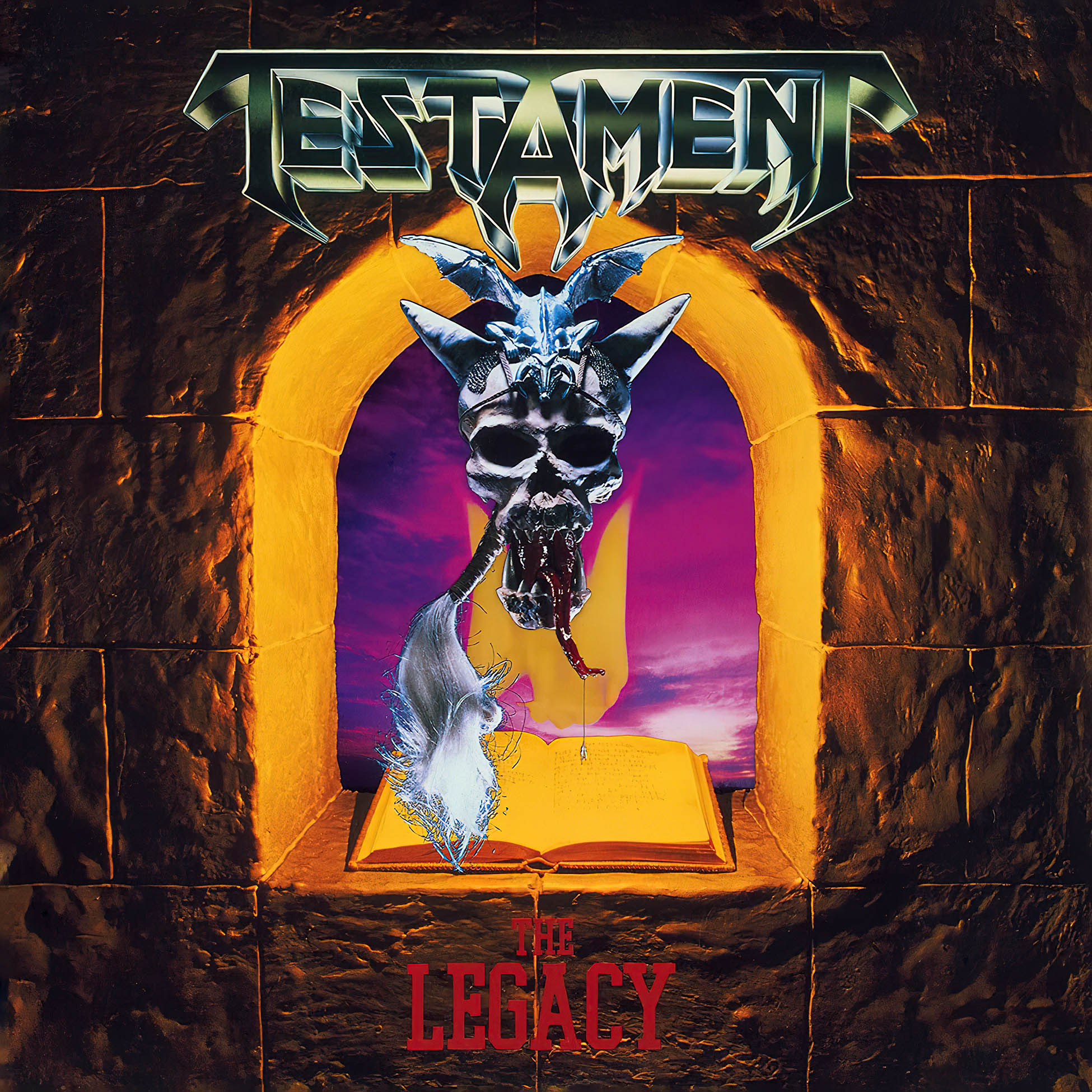 Testament The Legacy purple blue and red marbled vinyl album cover