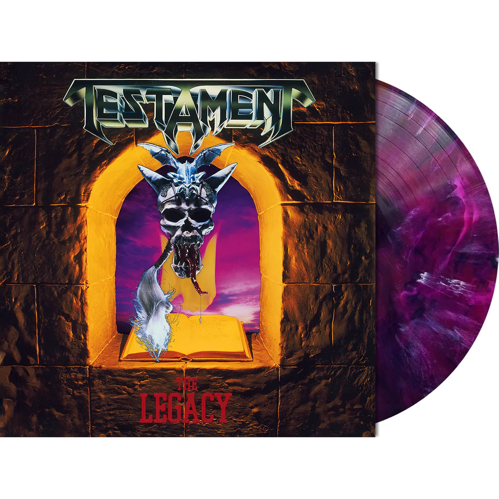 The Legacy by Testament packshot displaying colored vinyl blend and record jacket