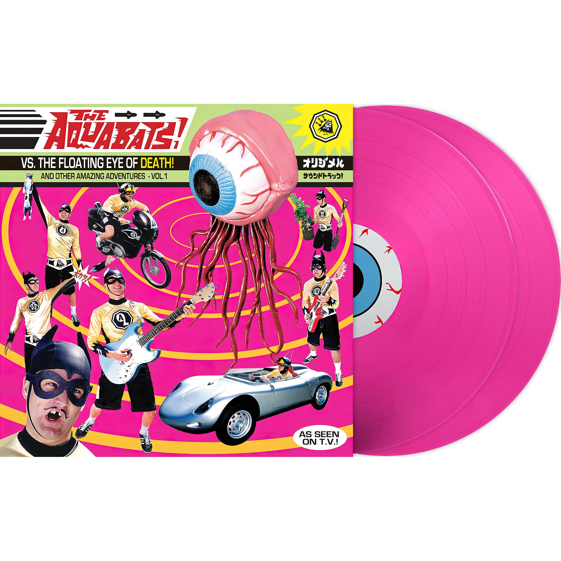 The Aquabats! - VS. The Floating Eye Of Death packshot, pink colored vinyl 2 LP, 30th Anniversary ska punk record set