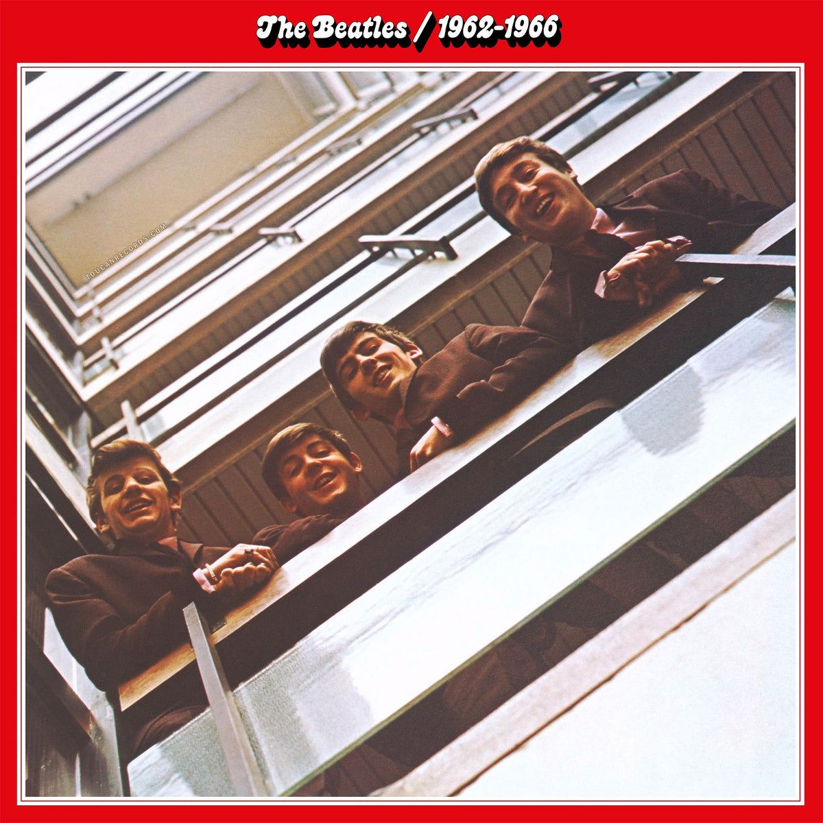 The Beatles 1962-1966 The Red Album cover art for the 180g black vinyl LP 2023 Edition at ToucanRecords.com