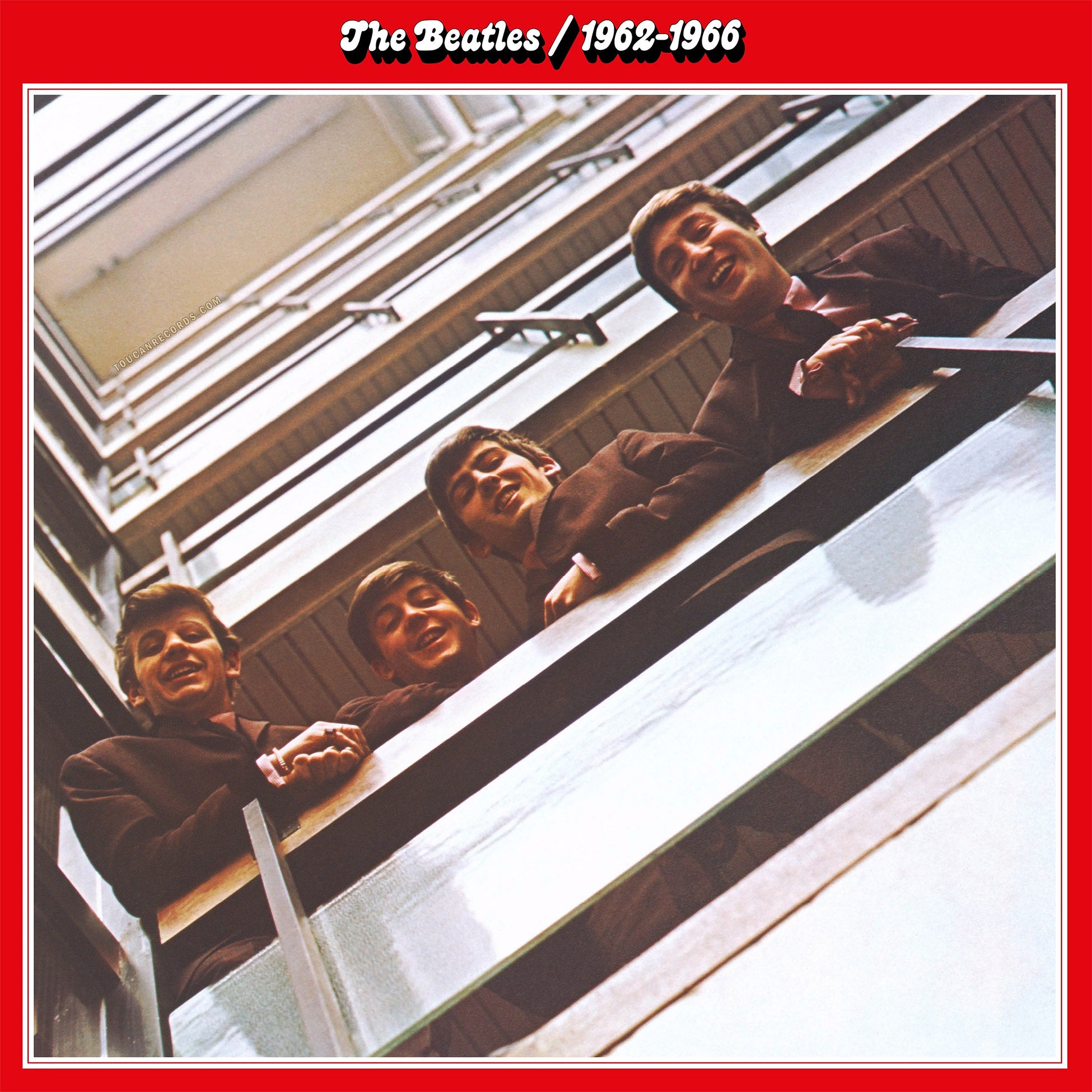 The Beatles 1962-1966 The Red Album cover art for the 180g black vinyl LP 2023 Edition at ToucanRecords.com