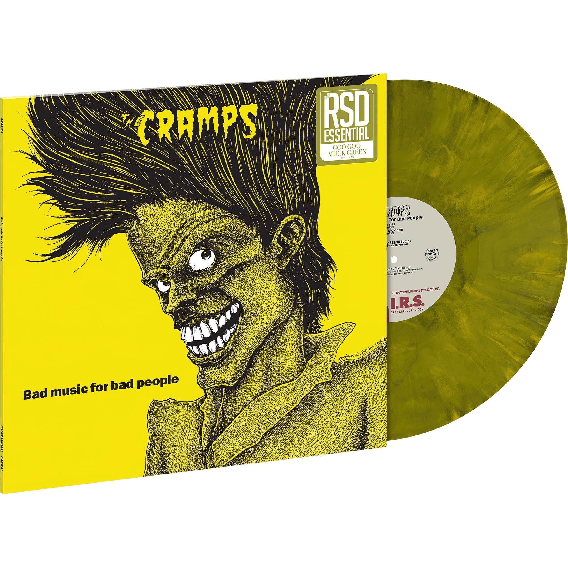 The Cramps Bad Music For Bad People packshot, Goo Goo Muck green LP, Records Store Day Essential (RSD), Indie Exclusive, limited edition reissue