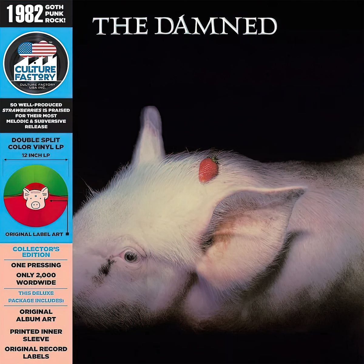 The Damned, Strawberries, Indie Exclusive, Red & Green, Colored Vinyl, split color, cover, album, vinyl, culture factory, records, pig