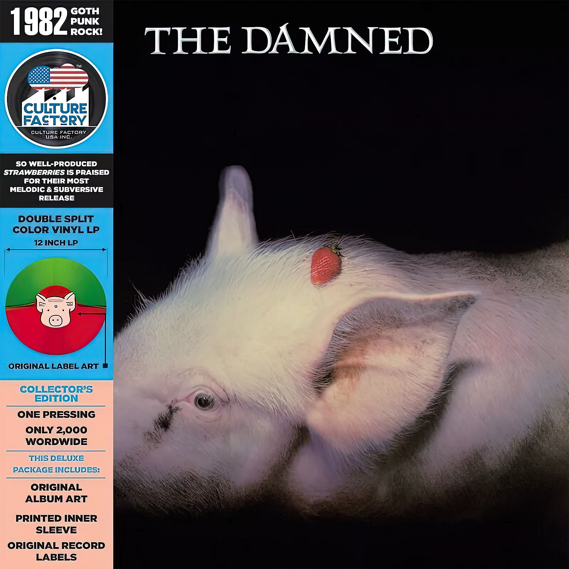 The Damned, Strawberries, Indie Exclusive, Red & Green, Colored Vinyl, split color, cover, album, vinyl, culture factory, records, pig