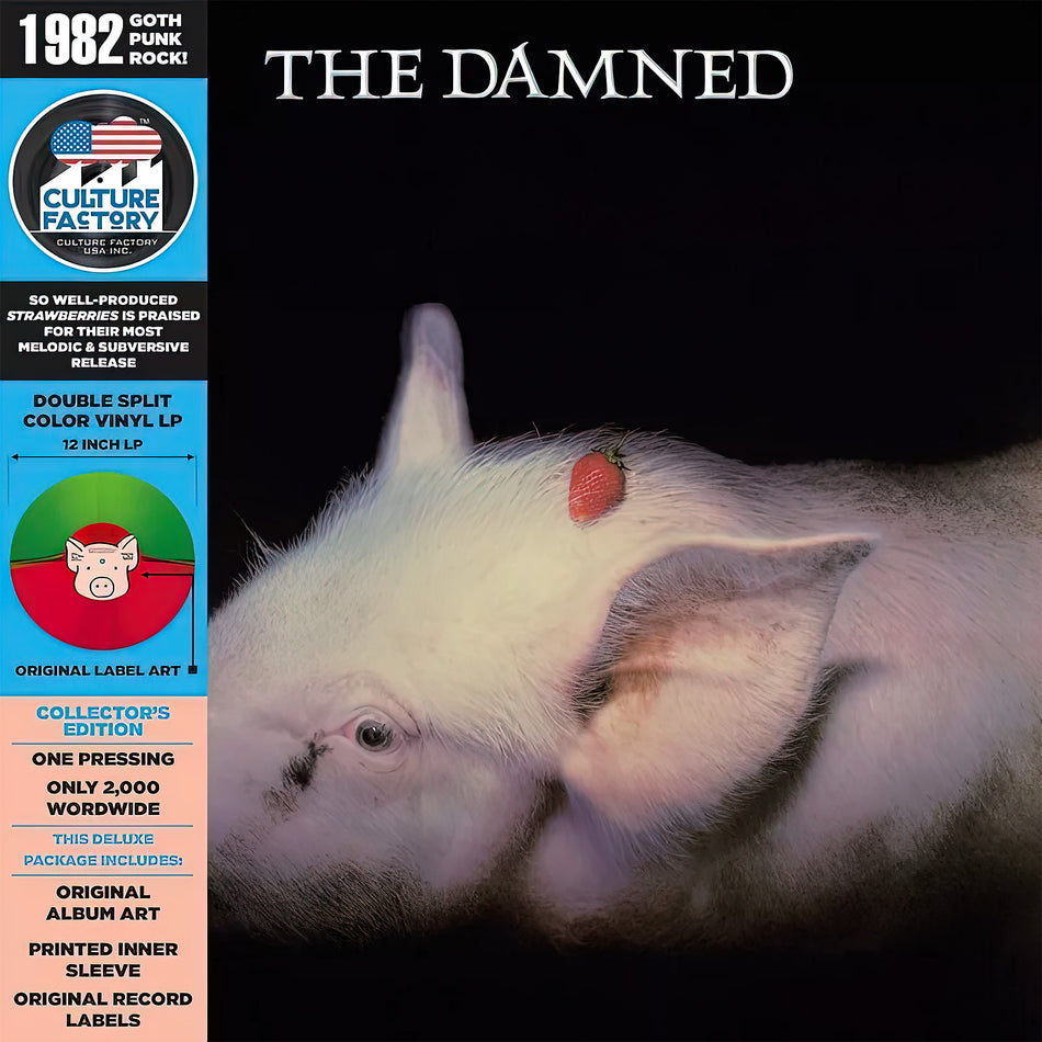 The Damned, Strawberries, Indie Exclusive, Red & Green, Colored Vinyl, split color, cover, album, vinyl, culture factory, records, pig