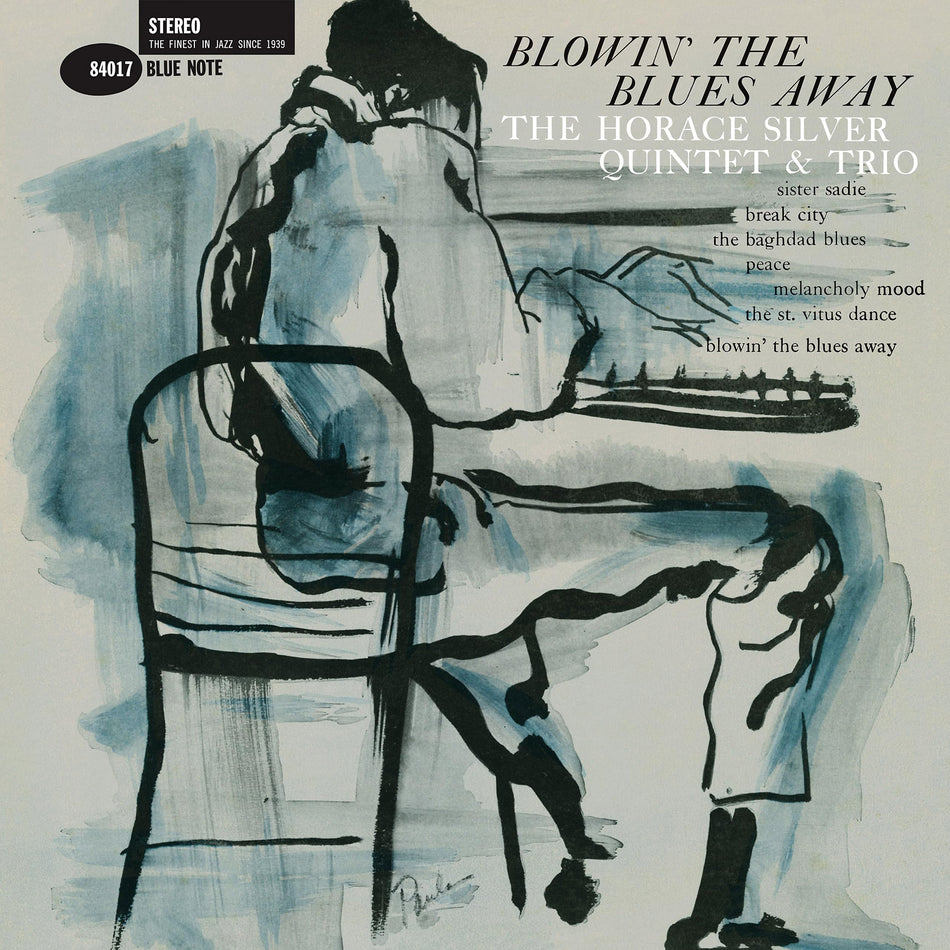 Horace Silver Blowin' The Blues Away album cover, classic hard bop jazz LP with Blue Note artwork