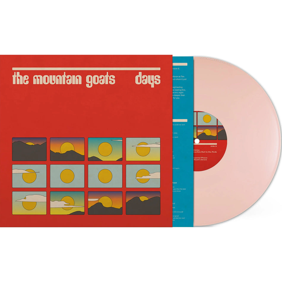 The Mountain Goats Days vinyl LP packshot for the indie rock album on pink colored vinyl. Available at ToucanRecords.com