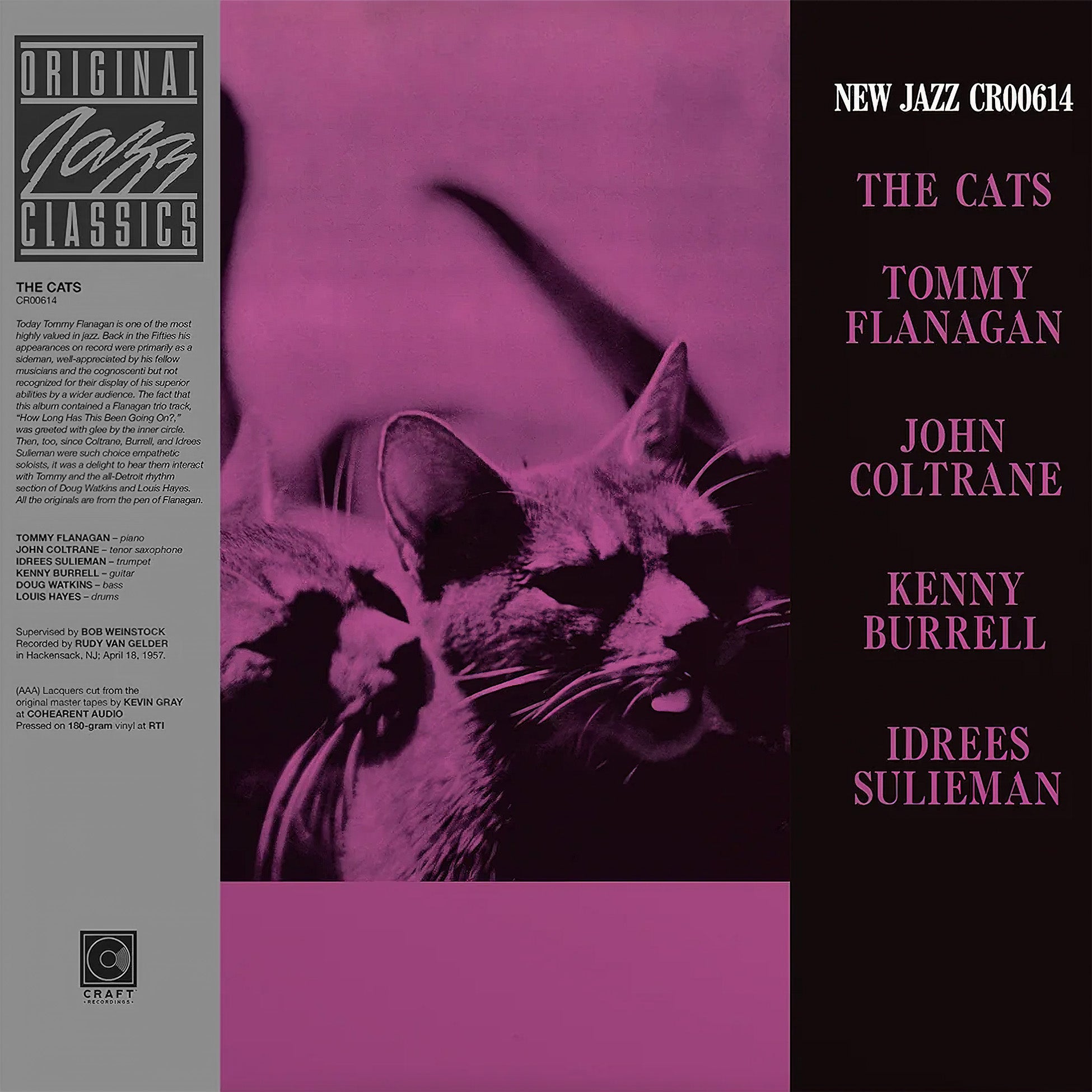 The Cats album cover, Tommy Flanagan John Coltrane Kenny Burrell Idrees Sulieman, 180g audiophile vinyl with tip-on jacket - ToucanRecords.com