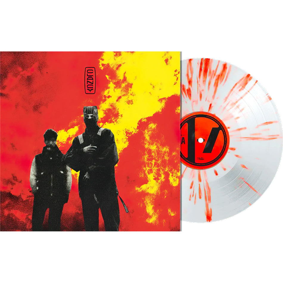 Clancy by Twenty One Pilots, red splatter vinyl pressing packshot, 2023 alternative indie album