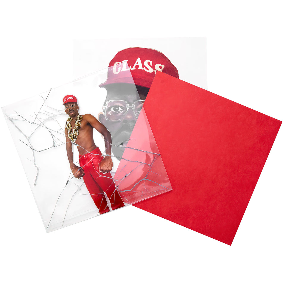 Tyler, The Creator Don't Tap The Glass, exploding packshot showing the clear vinyl LP, printed gatefold jacket, two posters, and clear O-card