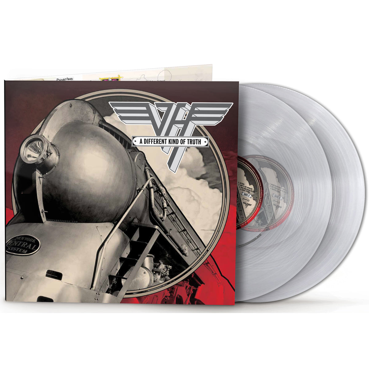 Van Halen A Different Kind Of Truth packshot of the limited edition crystal clear 2LP vinyl LP in a gatefold jacket featuring David Lee Roth. Available from ToucanRecords.com