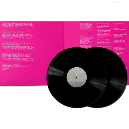 HELP(2) War Child 2LP packshot, gatefold jacket inside view, included bonus single-sided Oasis 7-inch, indie alternative rock compilation for the War Child charity