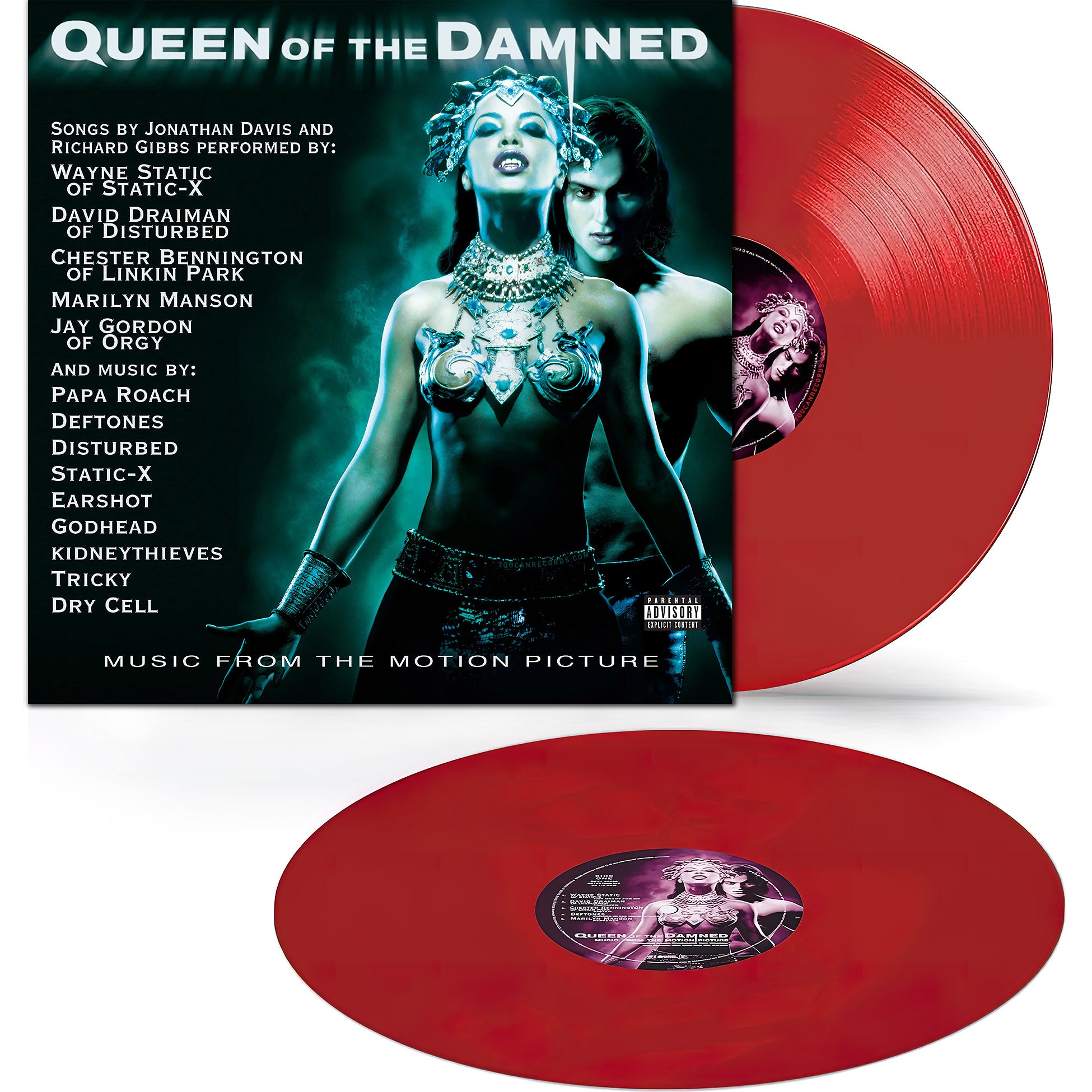 Various Artists - Queen of the Damned soundtrack packshot, SYEOR 2025 red vinyl 2LP, nu metal hard rock - Deftones, Papa Roach, Disturbed, Marilyn Manson