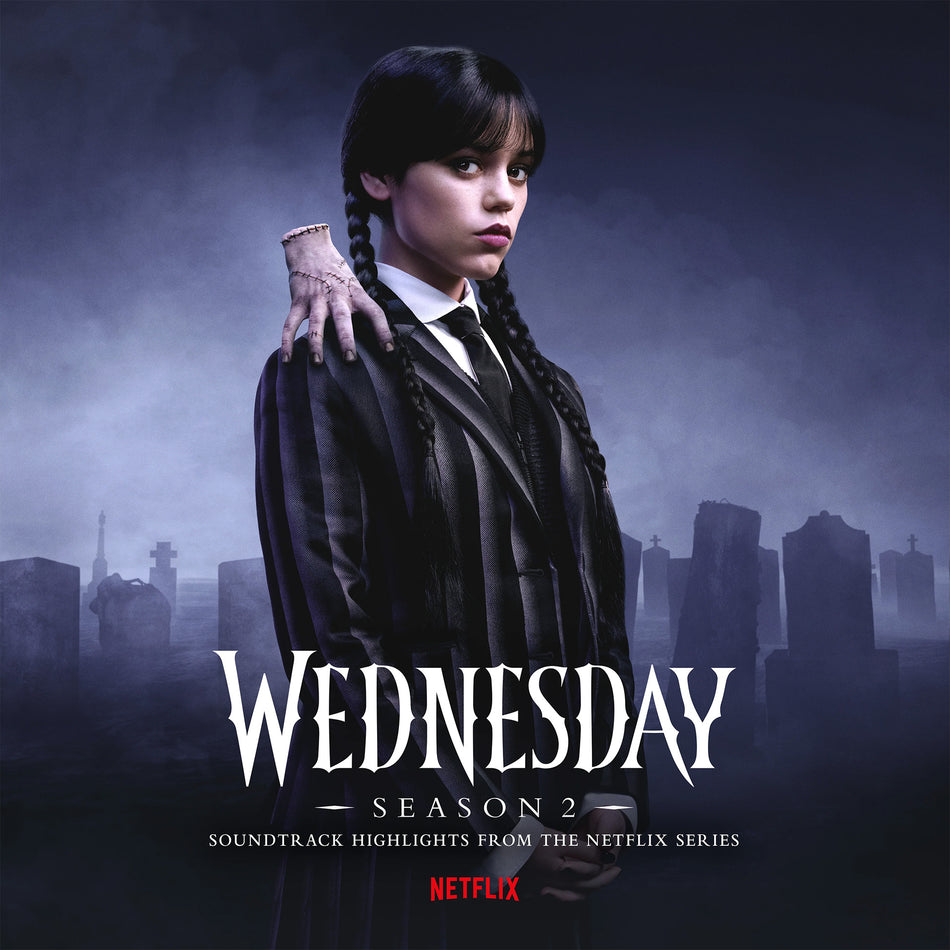 Wednesday: Season 2 Netflix soundtrack album cover showing spot-gloss artwork and deluxe sleeve details